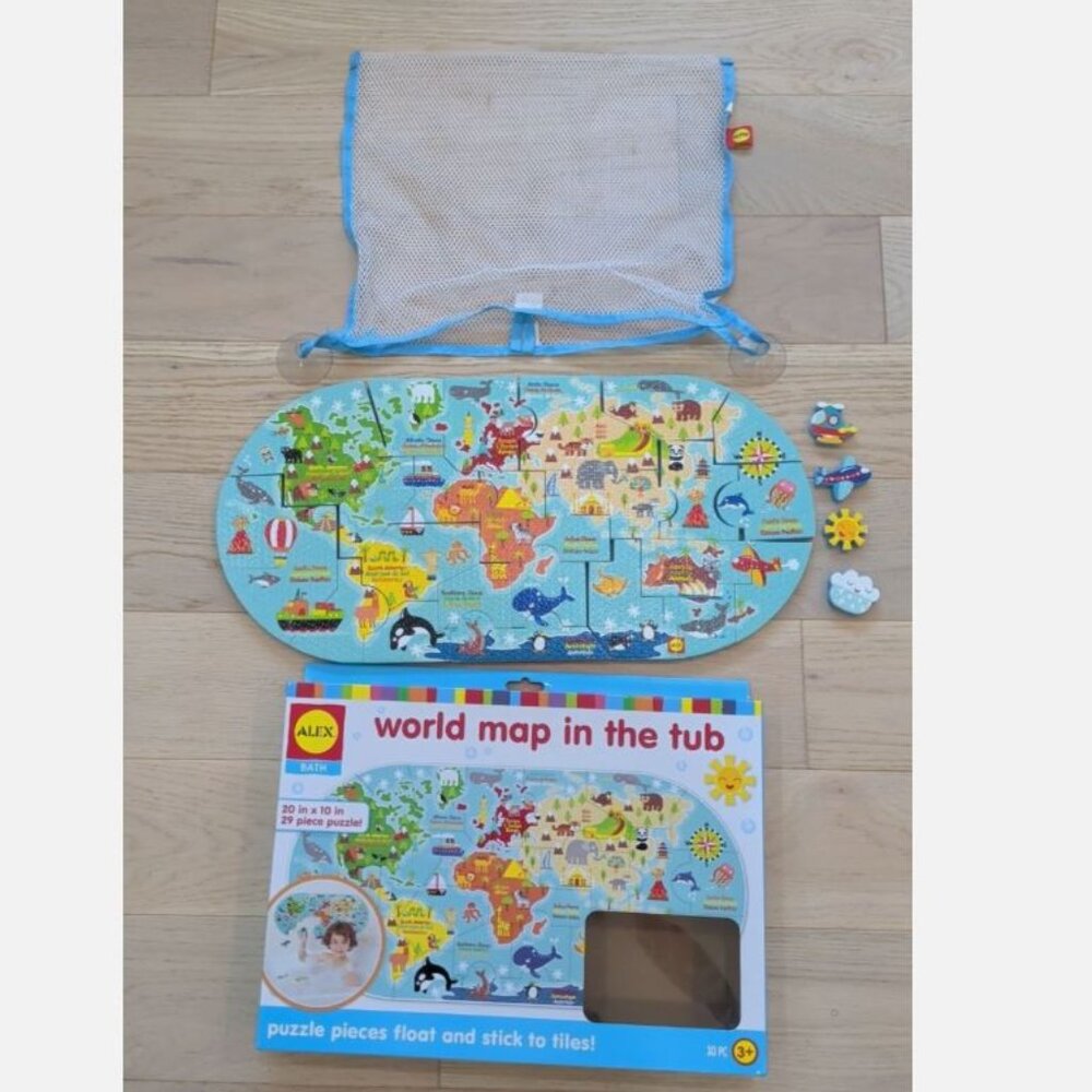 ALEX TOYS Bath Map World Tub 29pcs 20 x 10 inch Storage Bag Included Water Toy